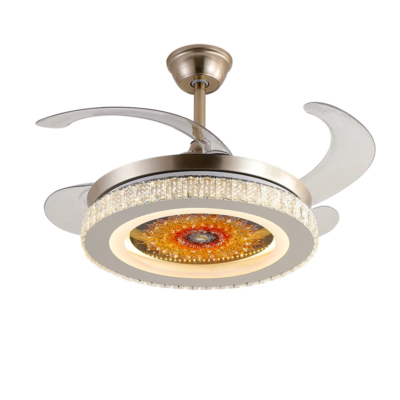 Скрытый потолочный вентилятор, светодиодный пульт дистанционного управления, 42 дюйма, 3 выдвижные лезвия, серебристый золотой умный потолочный вентилятор