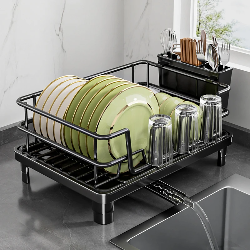 2 Tires Portable Industrial Copper Organizer Kitchen Unique Aluminum Dish Rack 3 Layer Pull Out Dish Rack