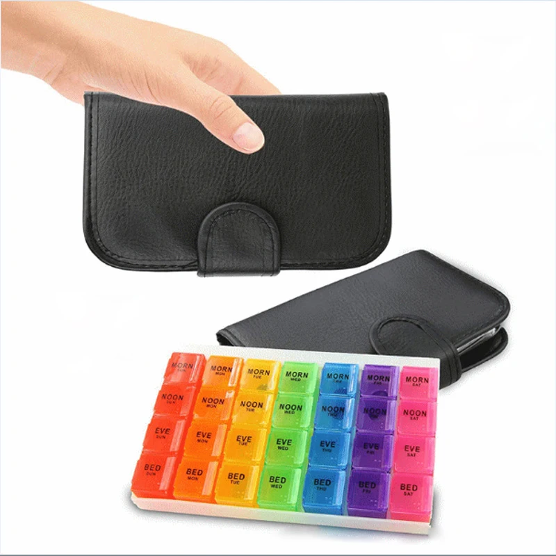 3 Times A Day Pill Organizer Box Rainbow Color Weekly Wallet Medicine Box PU Leather Medication Pill Holder Case for Vitamin
