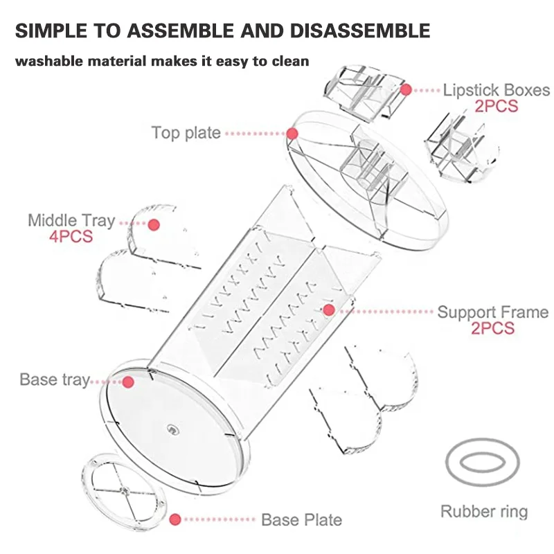 Transparent Acrylic 360 Degree Rotating Adjustable Cosmetic Storage Rotating Makeup Beauty Organizer Acrylic Makeup Organizer