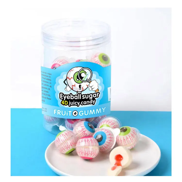 Halloween Earth Shaped Sweets 3D Bursting Eyes Ball Shape Soft Fruit Gummy Eyeball Gummy with Fruity Center Jam Filling Gummy