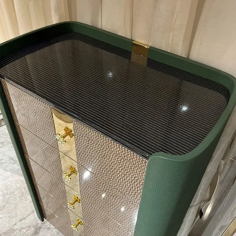 good quality luxury design living room cabinet storage wooden drawer leather cover 5 chest of drawers for living room bedroom