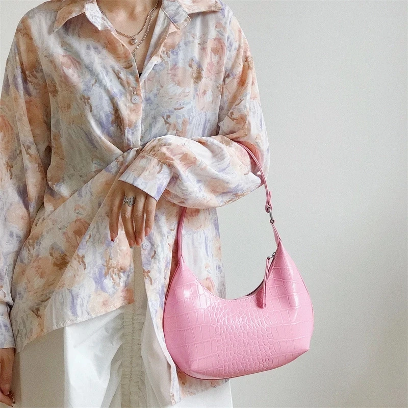 High Leather Pu Alligator Handbags For Women 2021 Jelly Hand Bag Wholesale Fashion Female Chic Shoulder Armpit Purses Bolsas