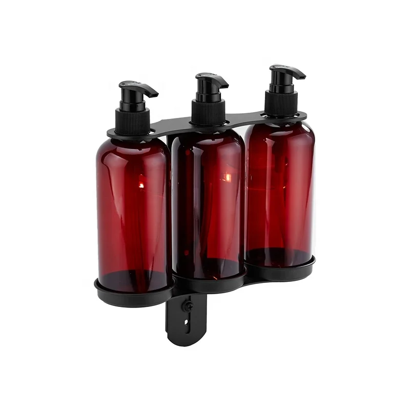 HF Matte Black 304 Stainless Steel Wall Mounted Adjustable Triple Bracket with 300ml x 3 Bottle Soap Dispenser