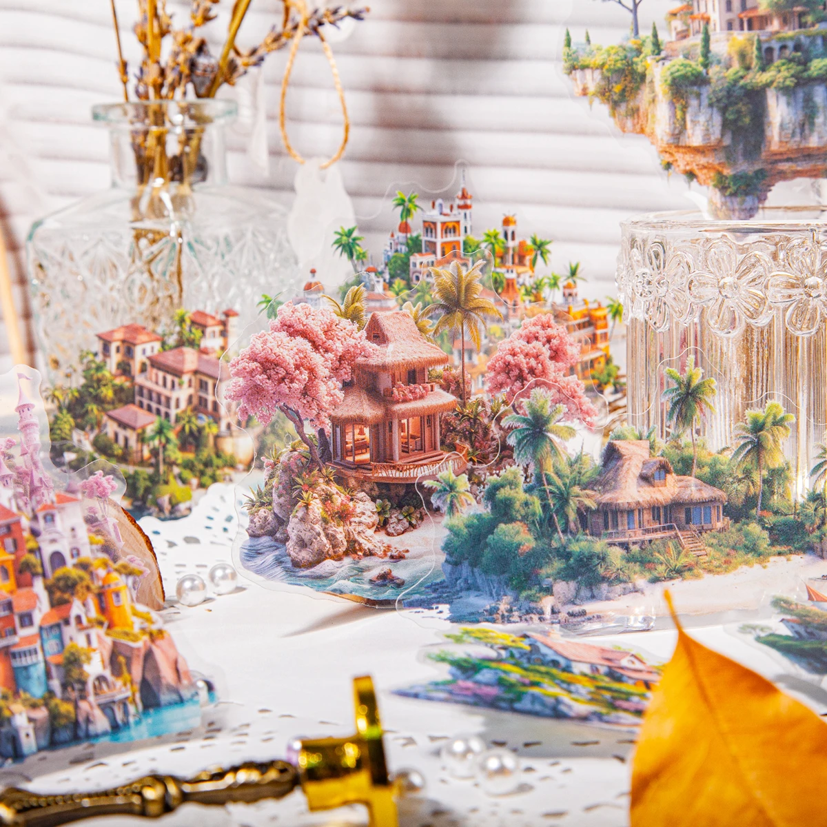 PET Stickers Dream Island Series Plant House Junk Journal Decoration Custom Stickers Pack for Diary Mr. Paper 12 Pcs / Set