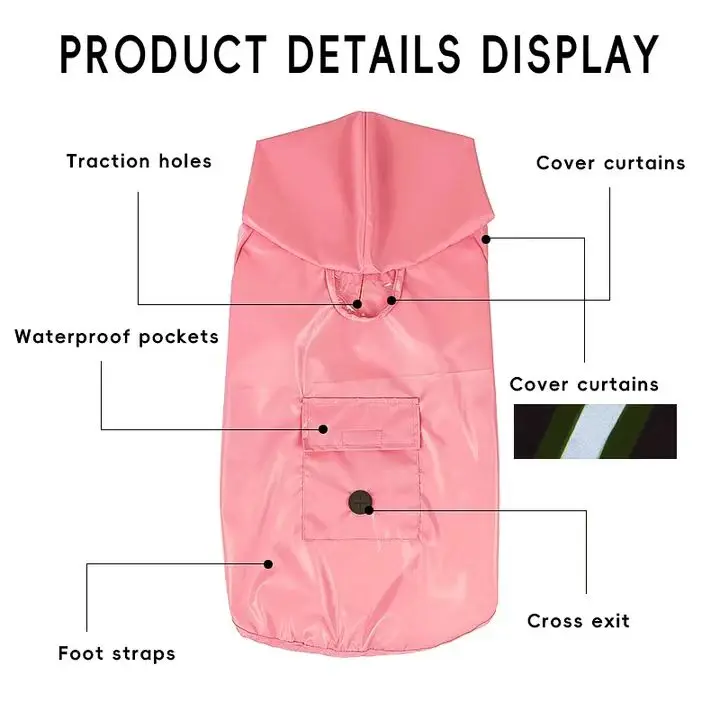 Wholesale Lightweight Small Medium Dogs Rain Clothes Multiple Sizes Nylon Pet Dog Comfortable Raincoat with Hoodie