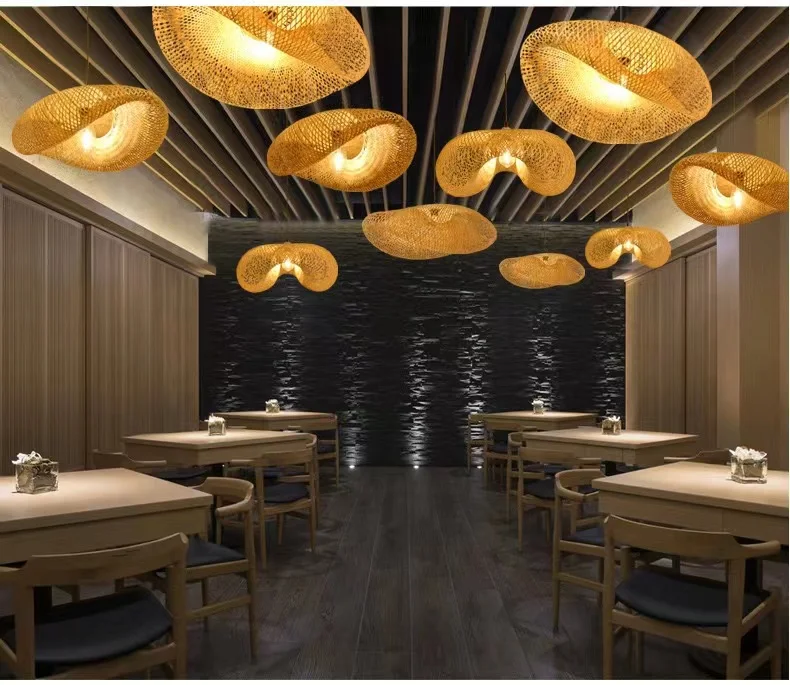 New Design Natural Woven Lamp Restaurant Decorative lighting Wooden Bamboo Chandeliers Creative Rattan Pendant light