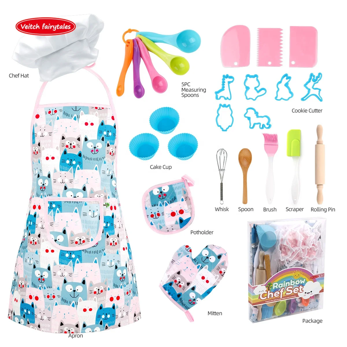 Veitch сказки Таможня Ягнится колпак шеф-повара фартук костюм Ролевые игры сковорода выпечная прокладка салфетка для инструменты для выпечки набор кухонных игрушек для одежды для мальчиков и девочек