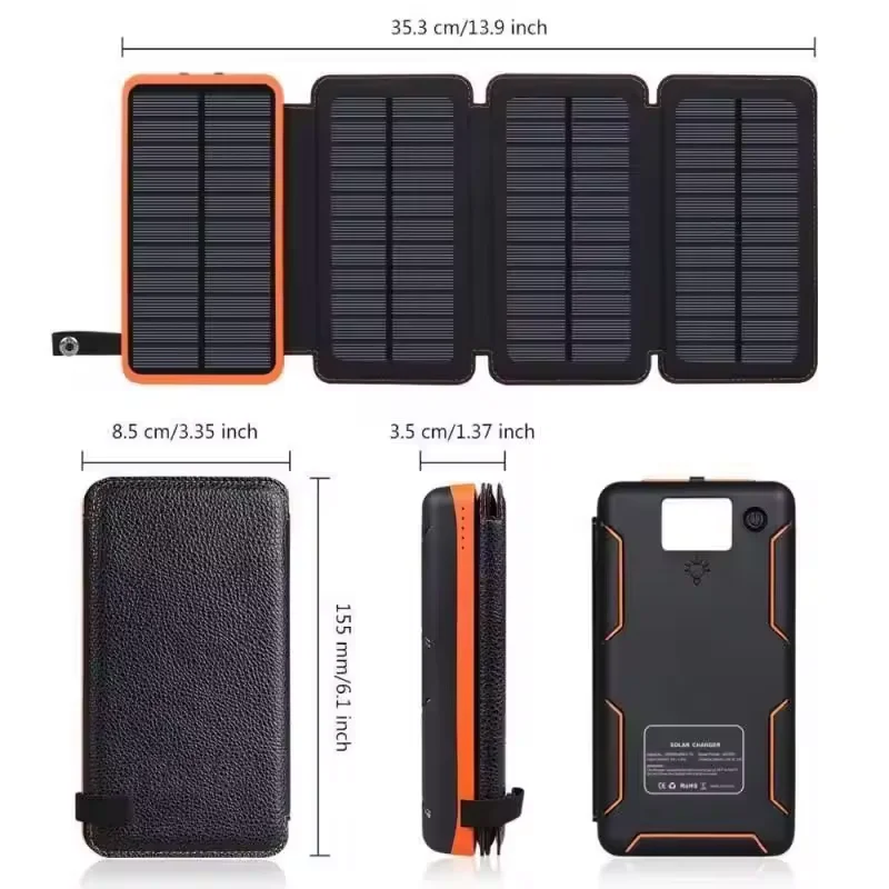 Solar Mobile Portable Power Supply 25000mAh Convenient Outdoor Rainproof Folding Phone Charger Mobile Power Bank