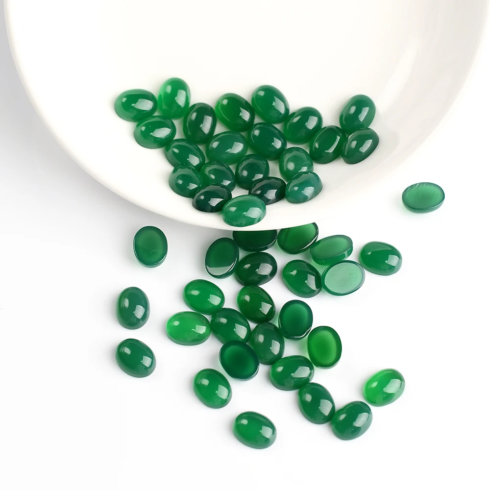 Natural Green Agate Gems Custom Cut Size Shape Wholesale High Quality Oval Cabochon Loose Gemstone Green Agate