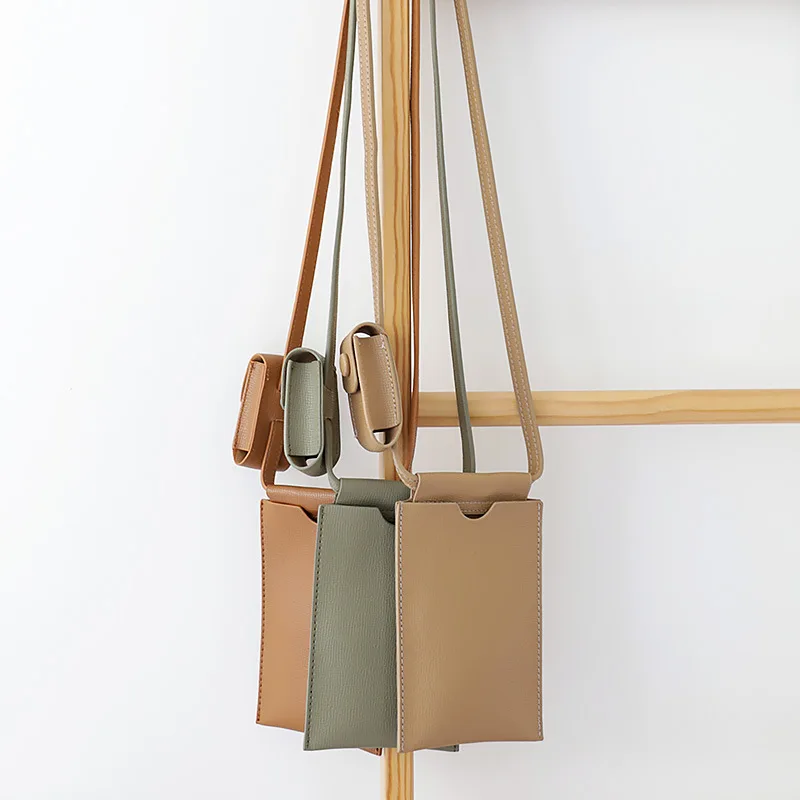 pu leather lipstick case shoulder handbags crossbody mobile phone bag with strap