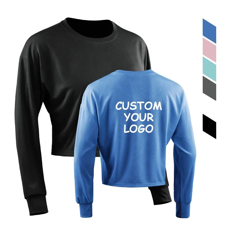 Long Sleeve Gym Tops Women Custom Dropshipping Polyester T Shirts Active Sport Fitness Yoga Wear Crew Neck Crop Top