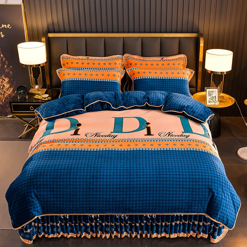 Home Textile Twill cotton cashmere thickened plant Cotton Bed Linens 4pcs Bedding Sets Bed Set Duvet Cover Bed Sheet Mans Cover