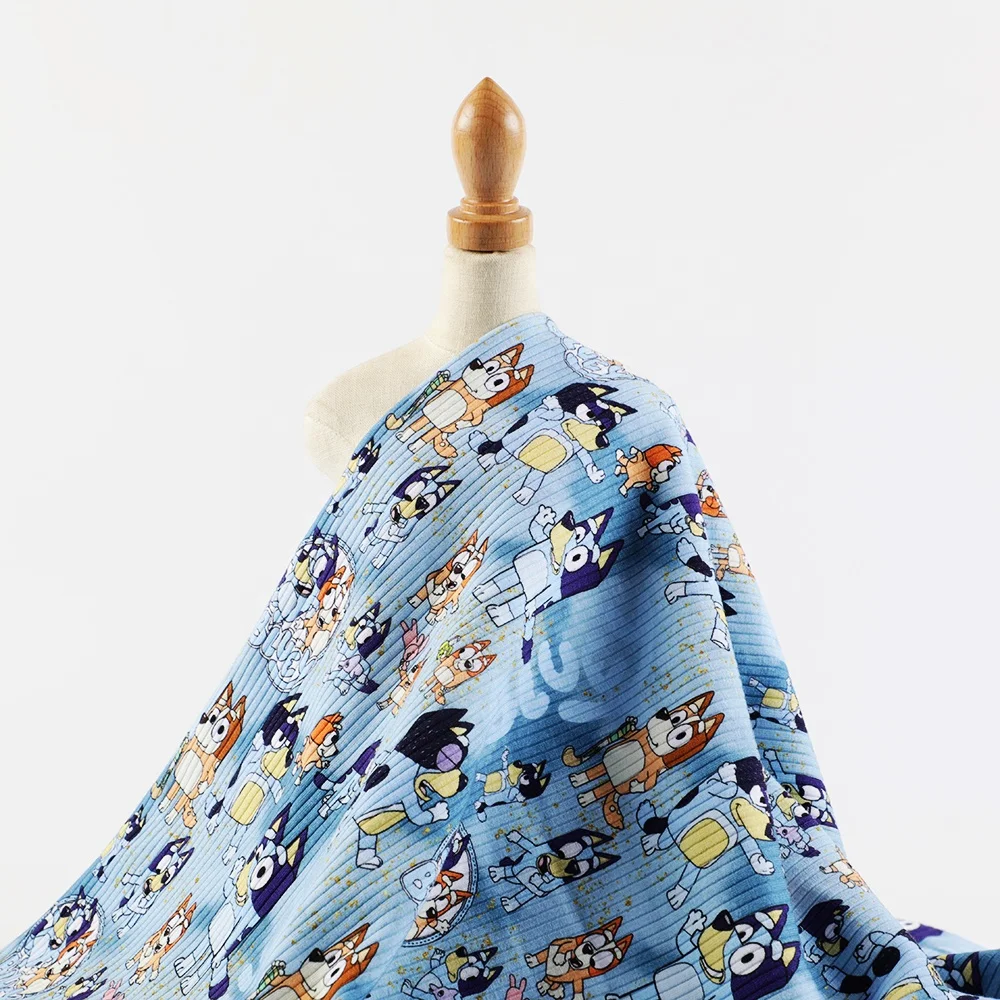 Fabric Popular Custom Digital Printed Rib Knit Stretch Spandex / Cotton Knitted 1 Meter 5-10 Days Advance Make-to-order 260gsm