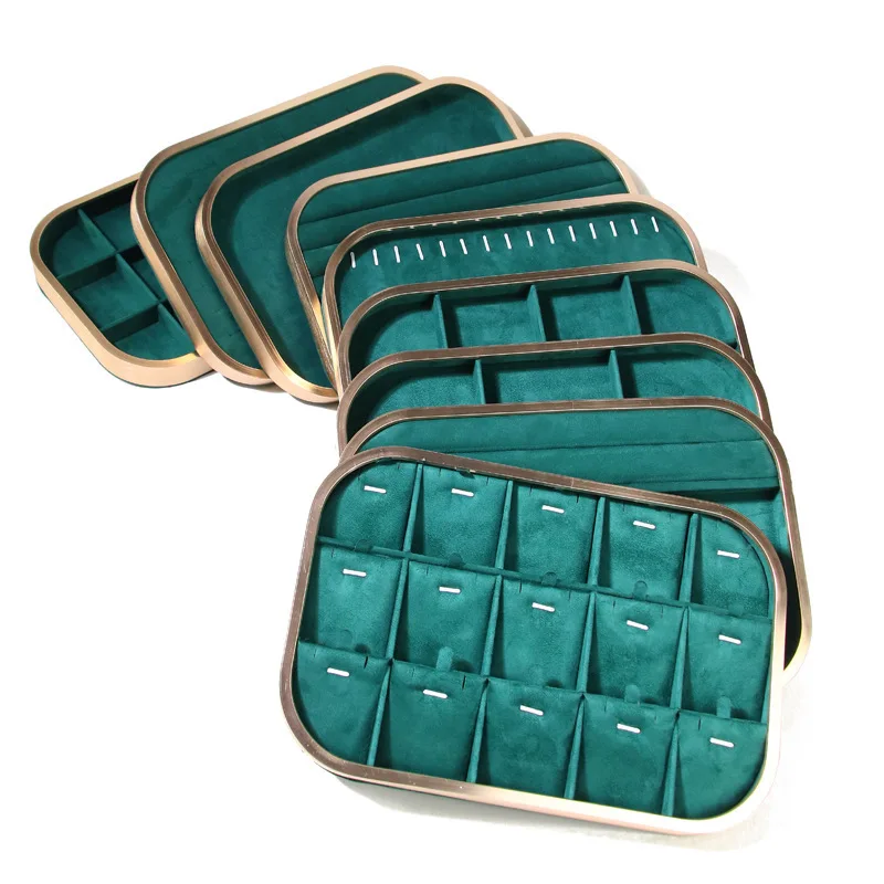 Factory wholesale ring earrings metal jewelry display tray custom logo jewelry organizer tray velvet jewelry display stand