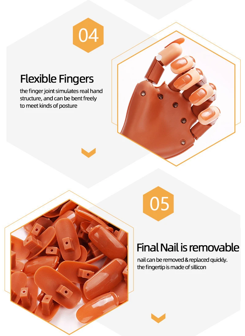 ianna Flexible Nail Art Training Hand Model With 100 Pcs Nails Artificial False Nail Practice Hand For Manicure Training Finger