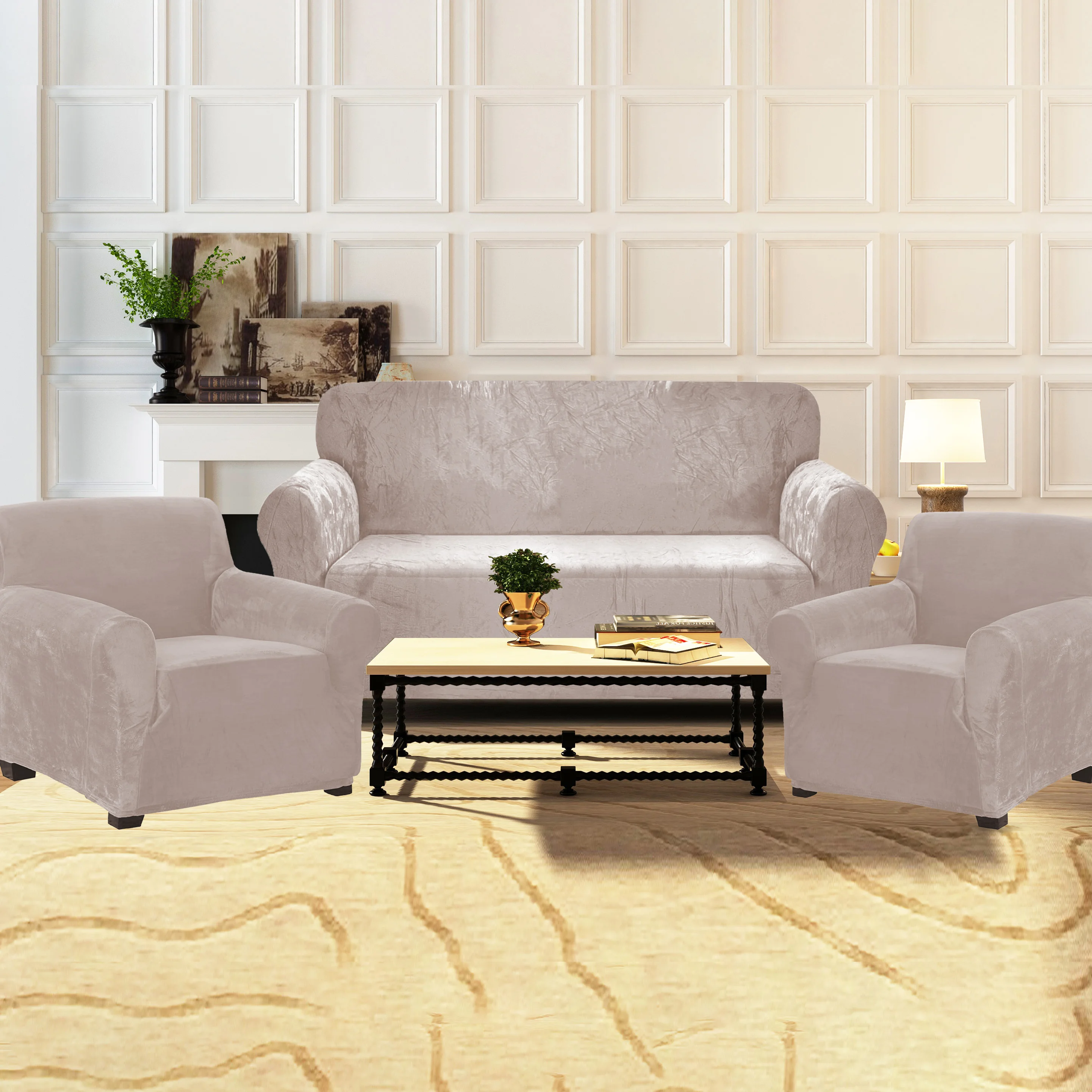 Real Velvet Elastic Stretch Sofa Cover for Living Room 321 Sofa Cover Set Whole Sale Spandex Covers for Sofa