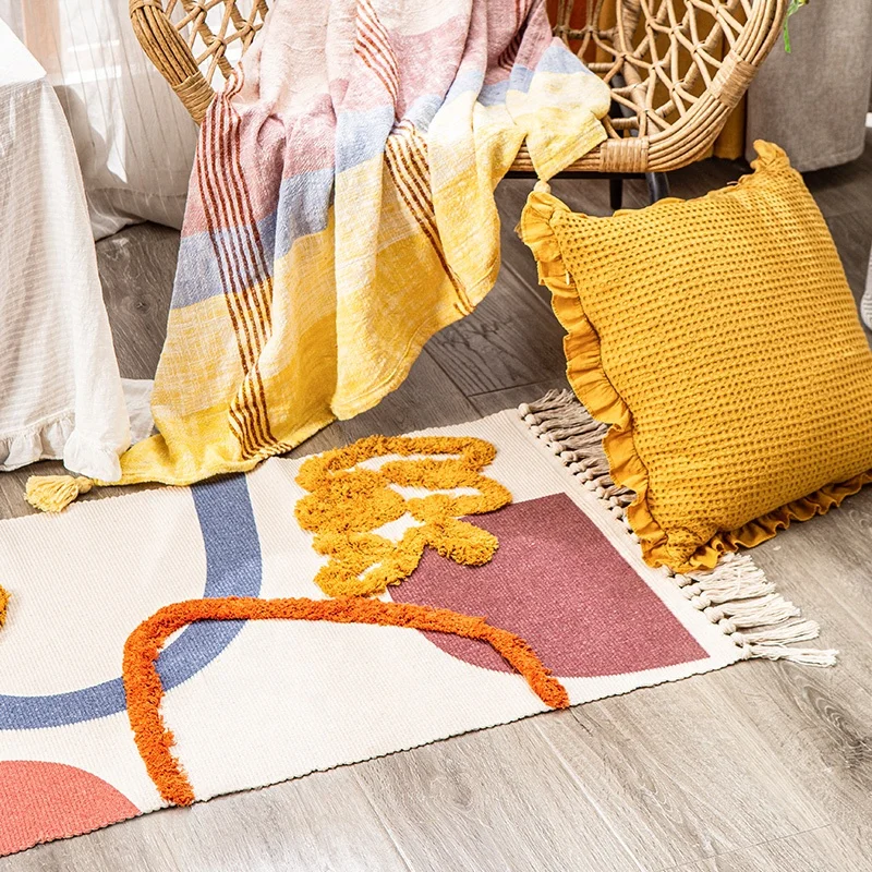 
Wholesale home decorative living handmade printed colorful tufted rugs children kids play room bedroom cotton woven boho rug 