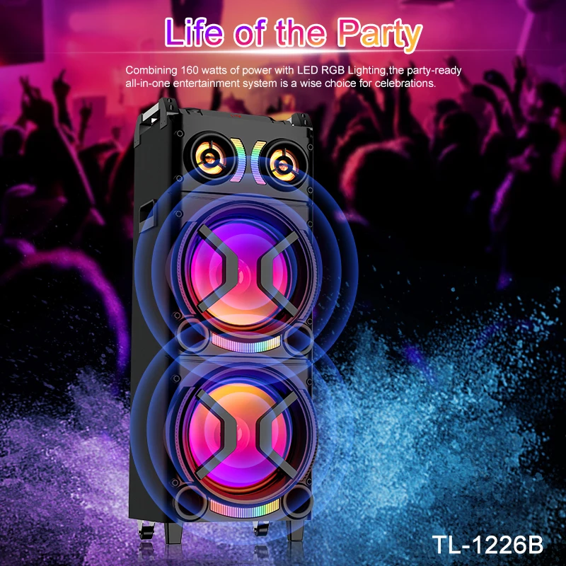 New Arrival Big Size 160W Active Double 12 Inch Super Bass Audio System Outdoor Trolley Party Speaker Karaoke DJ Speaker