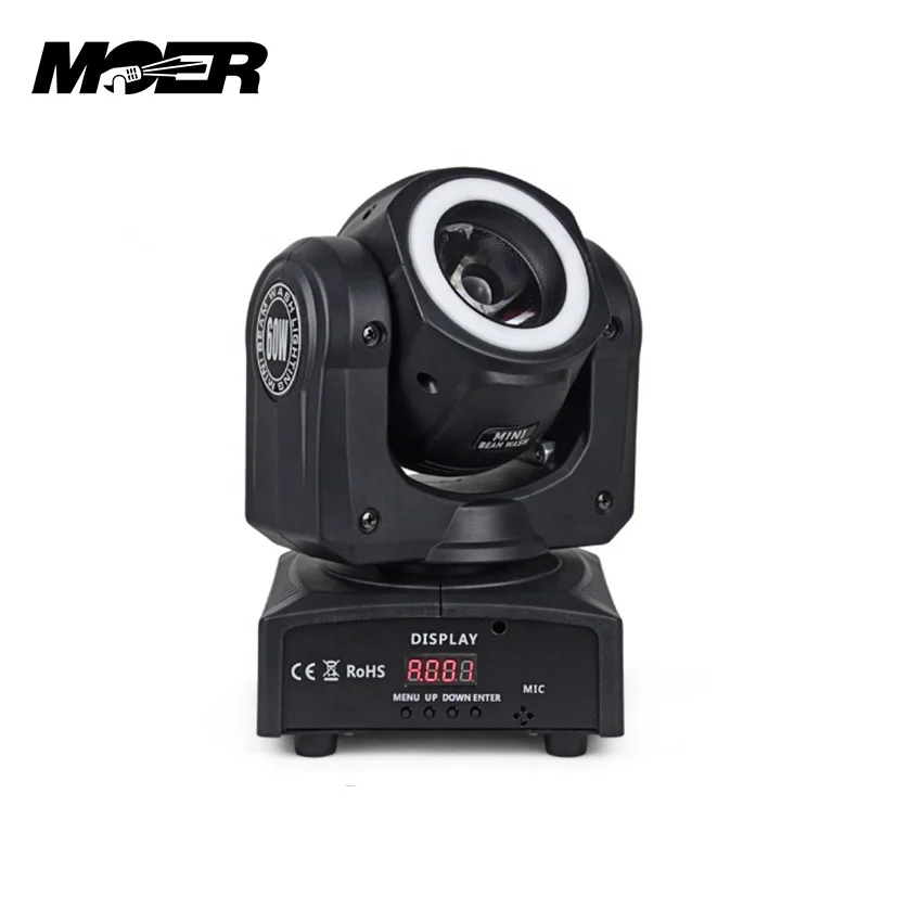 MOER 60w 4in1 RGBW led beam moving head light with extra led ring