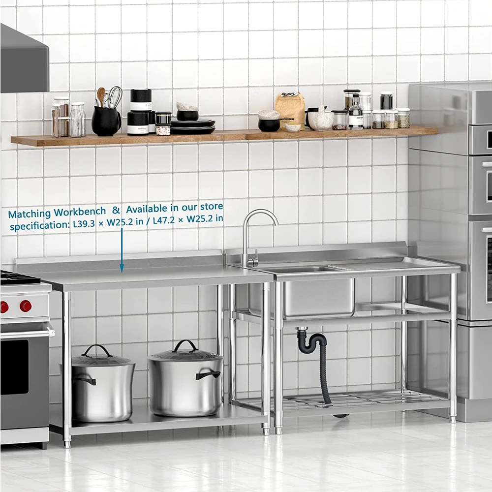 Commercial Restaurant Sink, for Business Restaurant,Freestanding Stainless Steel Sink