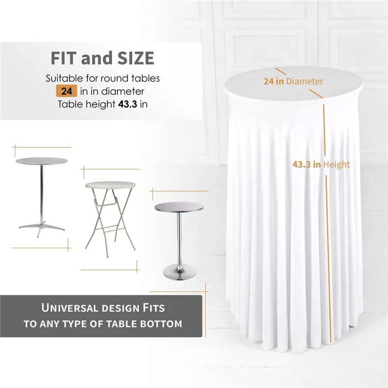 Solid Color Round Table Cloth for Hotel Conference Cocktail or Banquet High Feet Bar Table Skirt for Wedding Decorations