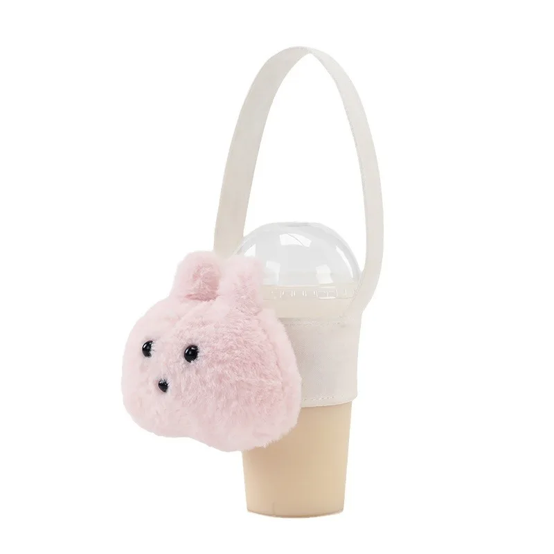 Creative Plush Coffee Cup Carrier Cover with Handle Animal Shape Cup Sleeve Custom for Travel Outdoor Activity