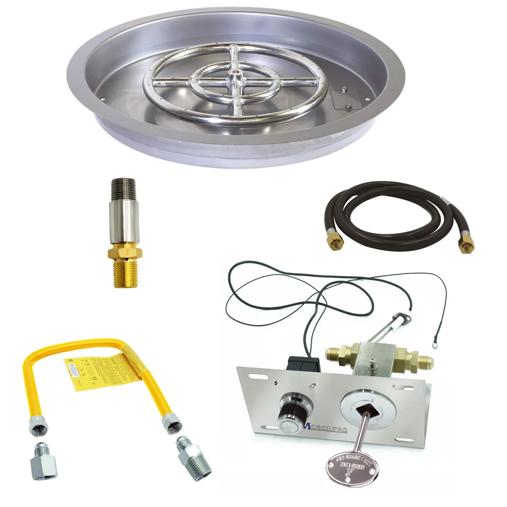 19 inch Round Drop in Fire Pit Pan with Spark Ignition Kit Natural Gas Version, Rated for up to 92000 BTU