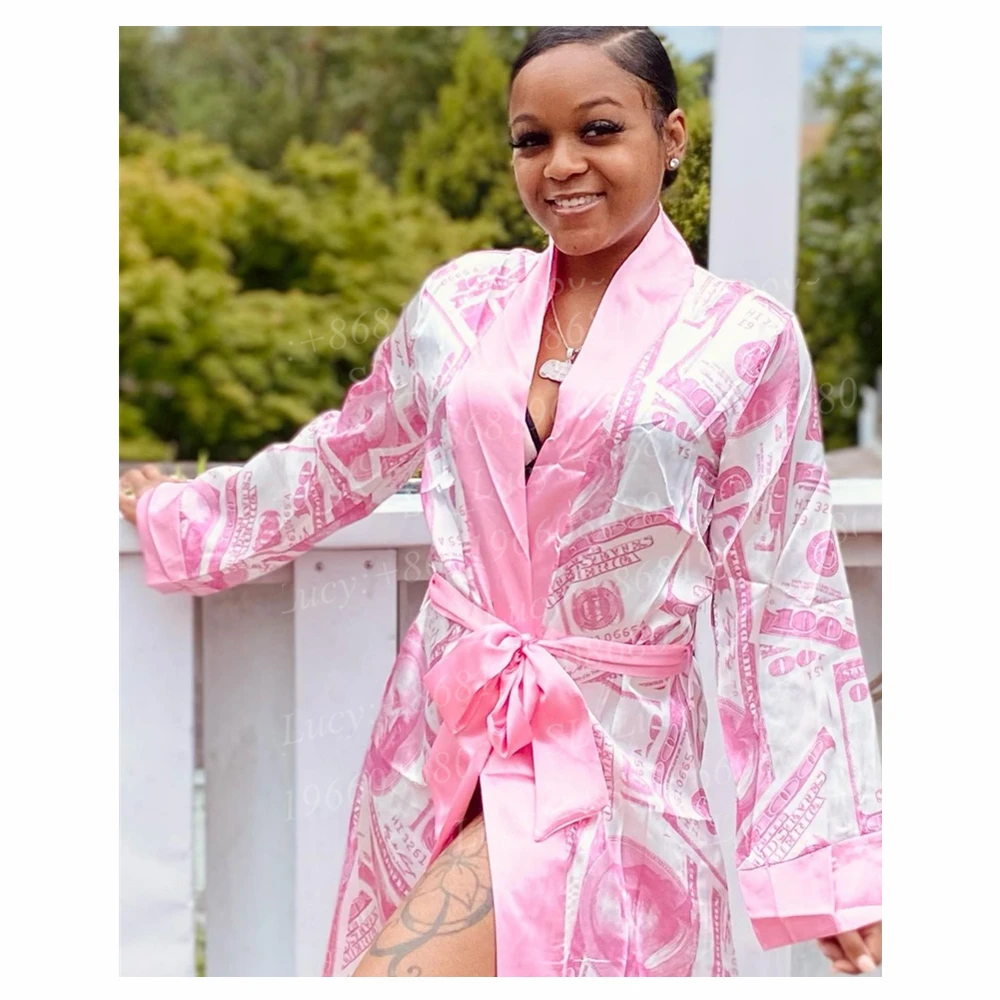 Monney Satin Pajamas Bathrobe And Women Multi-color Sleepwear Designer Robe With Logo