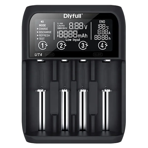 4 bays LCD smart test charger type-C input fast charge and power bank function