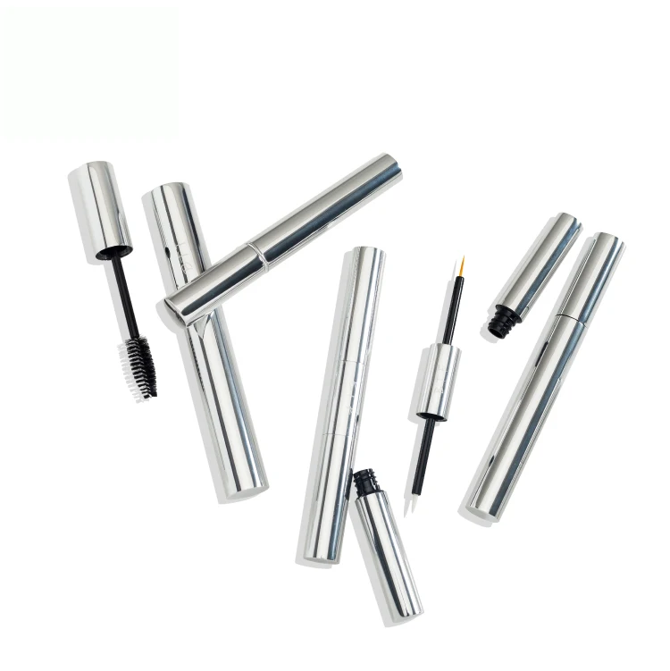 Hot selling shiny silver cosmetics combo with 10ml jumbo size+9ml full size +6ml mini size+ two in one empty metal tube