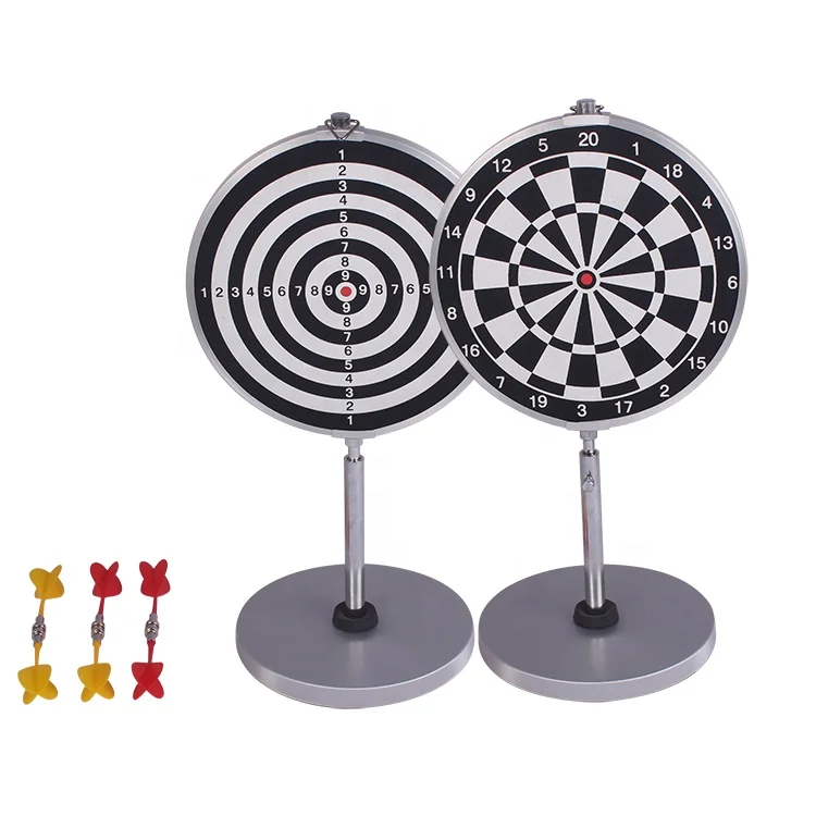 Kids desktop metal dart toy 8inch two-sided aluminium magnetic dart board games set with hook and pedestal