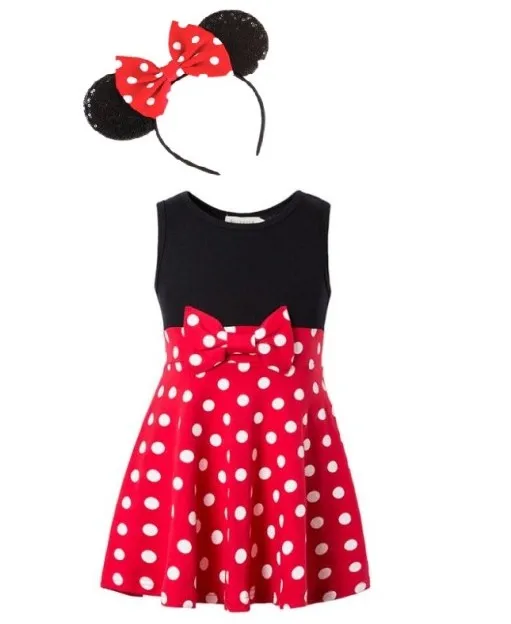 Girls Minnie Dress Kids Mickey Dresses Toddler Cotton Casual Clothes Kids Fancy Outfit Summer Bow Dots Red Frock For Baby Girl