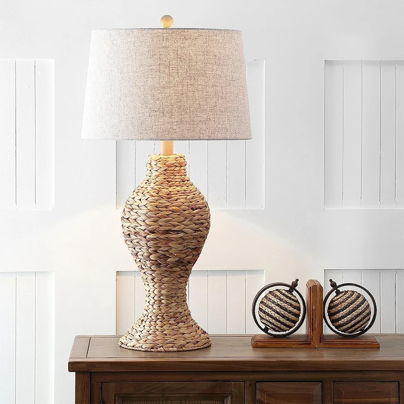 Vintage Eco Friendly Handmade Creative Rattan Homestay Table Lamp Nordic Style Home Decor Rattan Led Bedroom Table Lamp