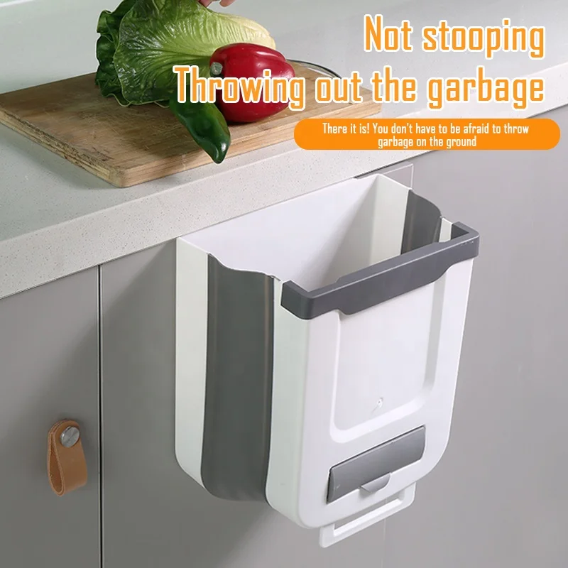 Cans Door Drawer Hanging Folding Waste Bin Handheld Cabinet Portable Wall Mounted Trash Can For Kitchen