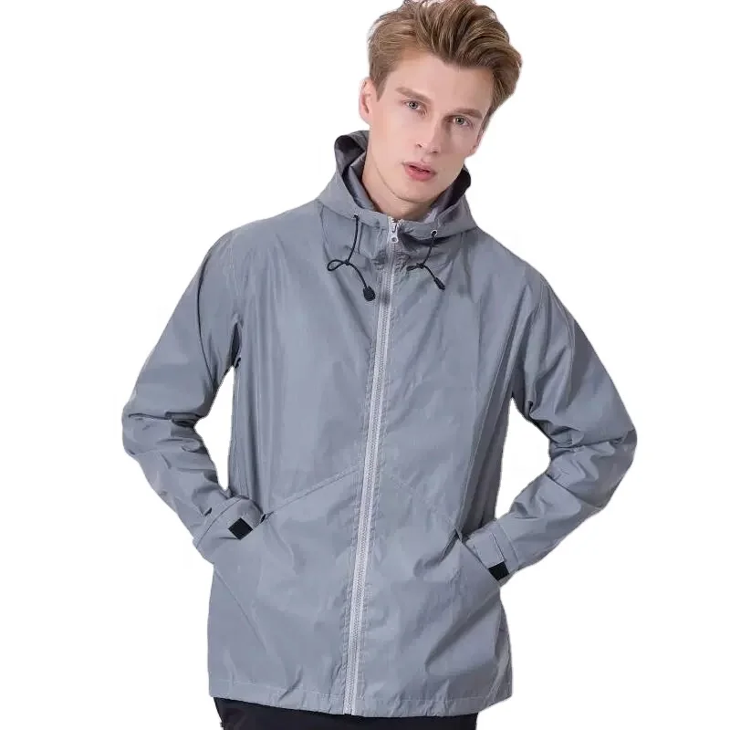 Custom Logo Hooded Zip Up Loose Mens Delivery Staff Safety Uniform Windbreaker Waterproof Full Reflective Jackets