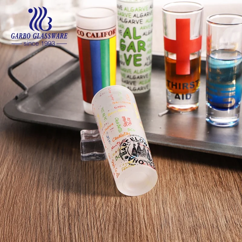 Stock 2.5oz Hot-selling Wholesale DIY-design Jigger Tequila Vodka Shot Glass with Custom Decals Cheap Price Stocked Shot Glass