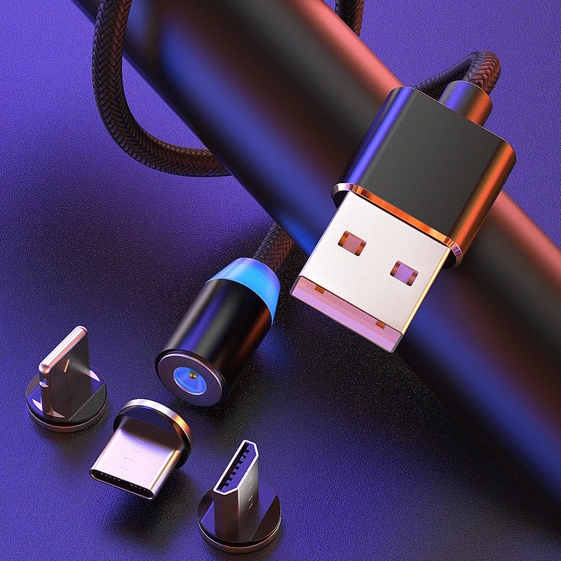 3A Fast 3 in 1 360 Degrees Magnetic LED quick Mobile Charger strong new arrival fast 8pin magnetic usb cable