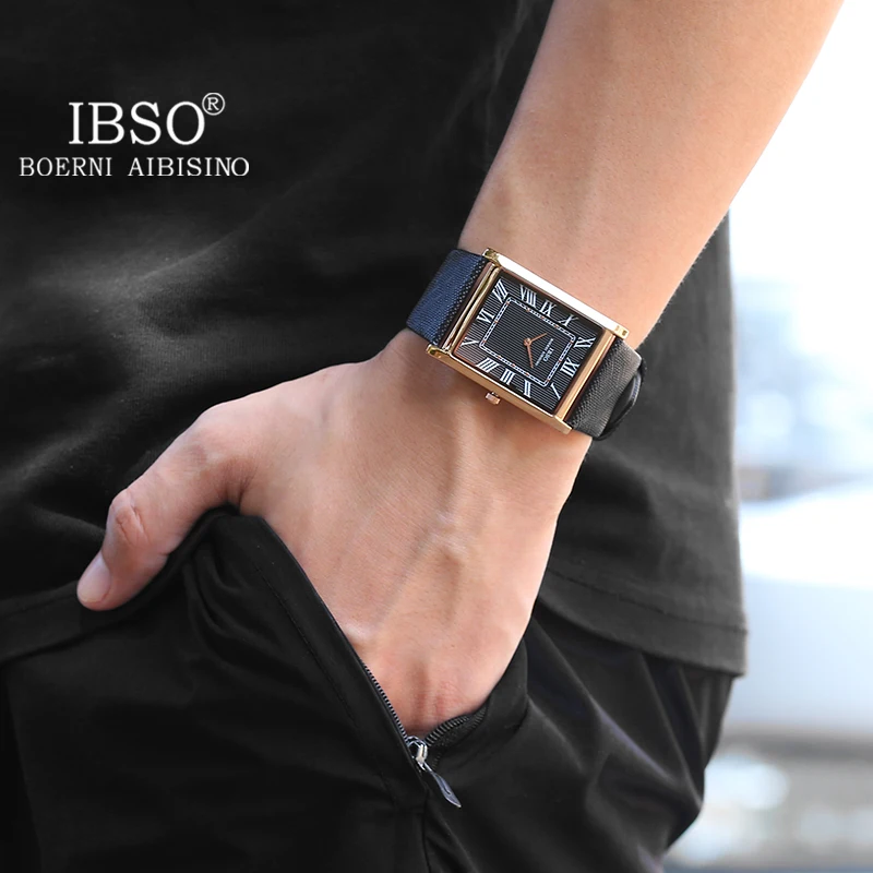 Новые прямоугольные кварцевые часы IBSO для мужчин