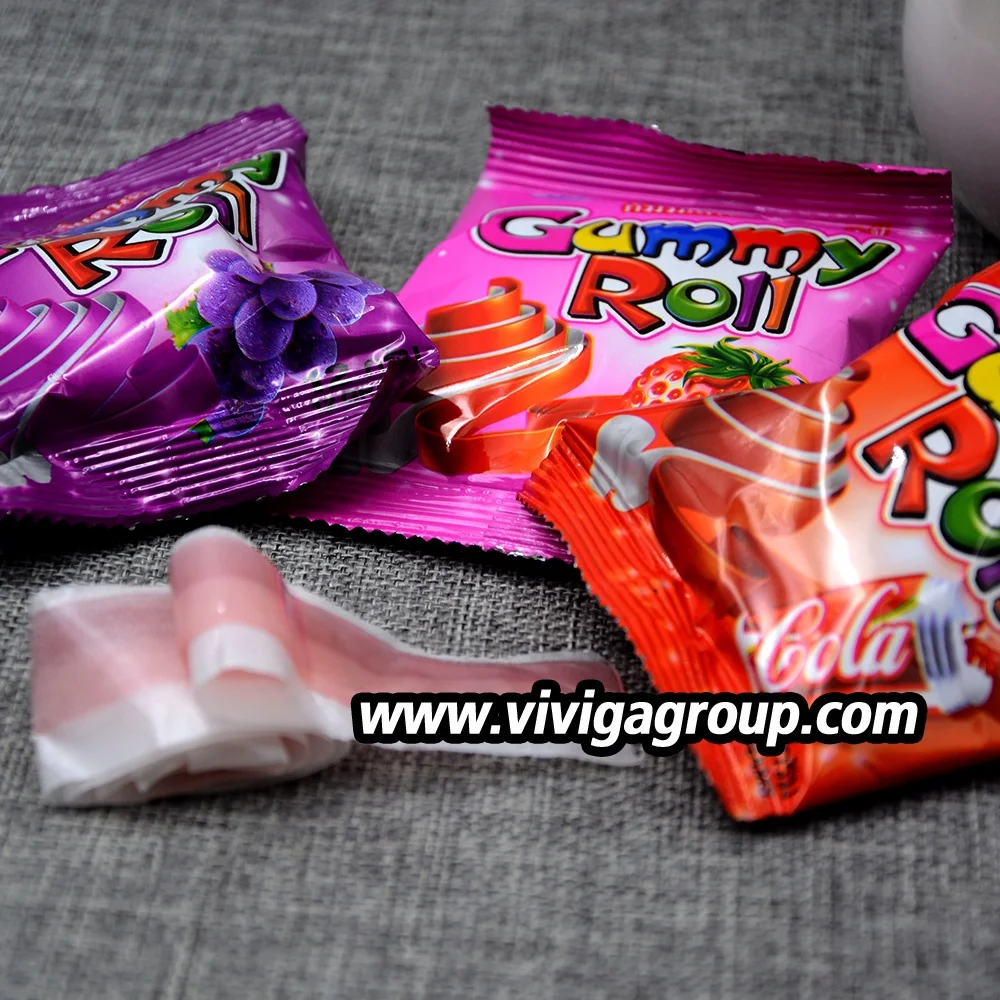 China Factory Wingoo Fruit Chewing Gummy Candy Roll