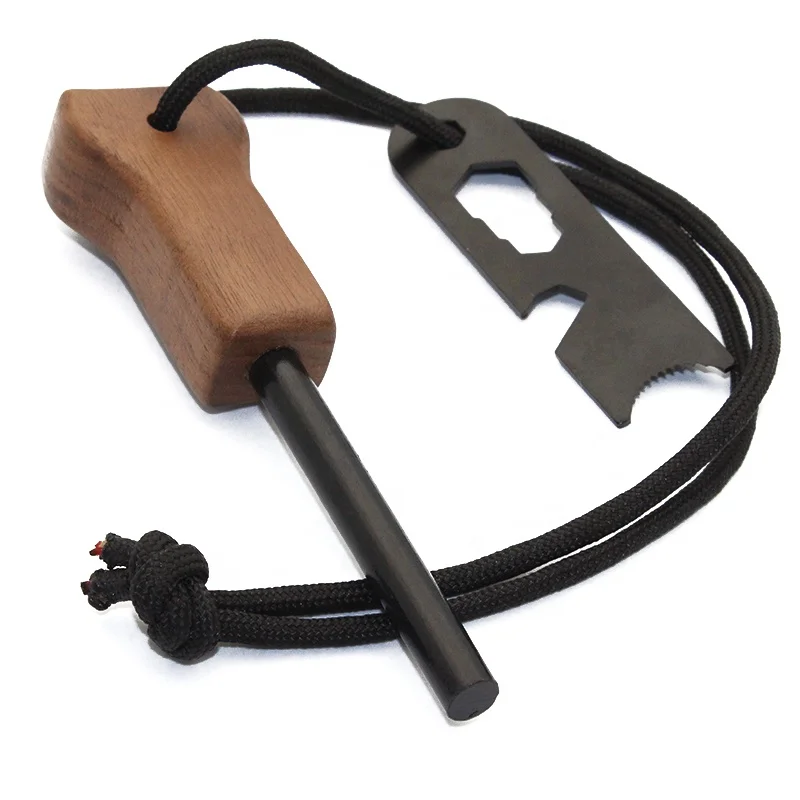 Custom Bushcraft Fire Kits Magnesium Ferro Rod Feuerstarter Kit with Wooden Blower Pipe for Camping