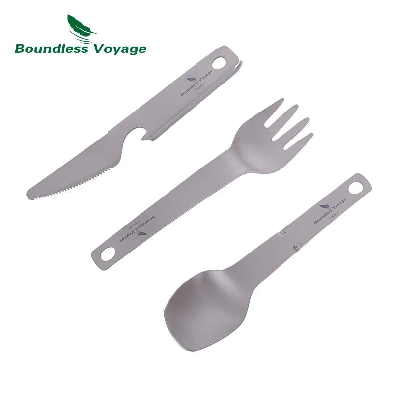 Набор столовых приборов 3 в 1 Boundless Voyage Titanium ложка + вилка нож открывалка для бутылок легкий путешествий