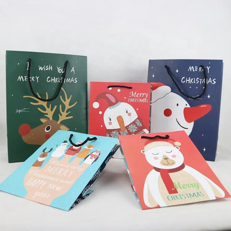 High Quality Custom White Color Printed Handmade Paper Fancy Gift Bag For Christmas Festival Shopping