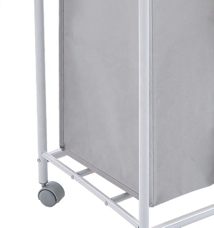 Wholesale 3 Sections Fabric Laundry Hamper Basket Heavy Duty Metal Dirty Clothes Bag With Wheels .