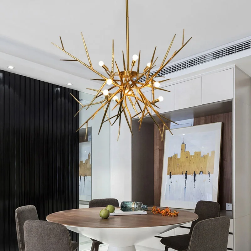 HITECDAD luxury vintage retro design brass color decorative led chandelier light hotel villa brass nordic chandelier