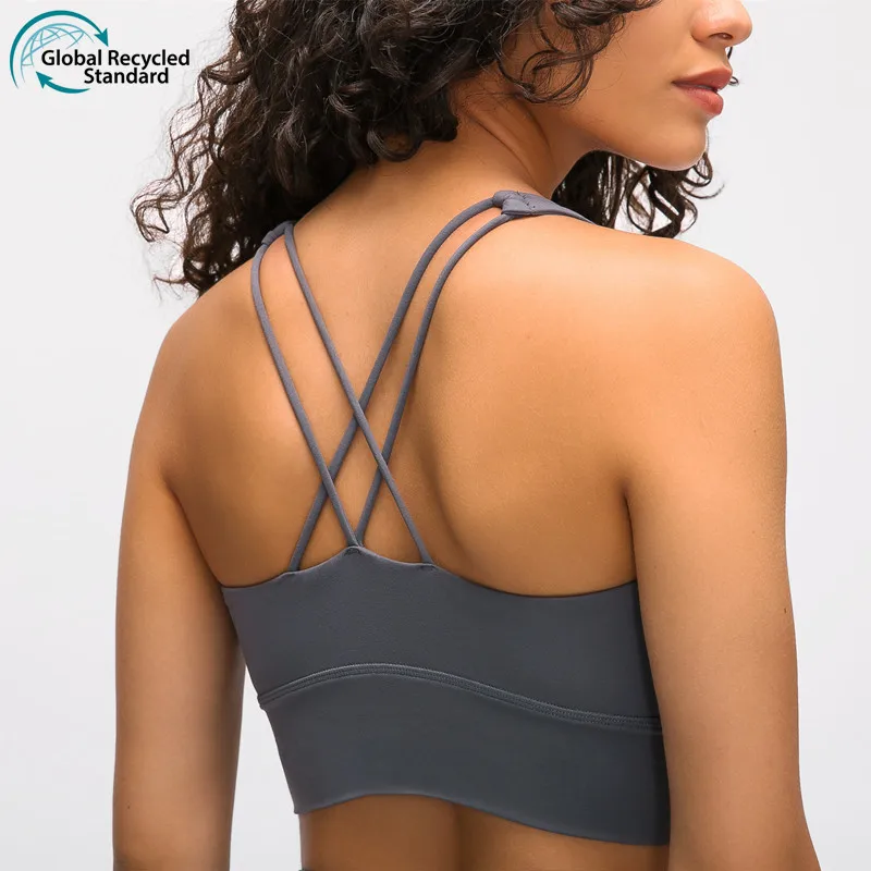 2022 BLACK TECH high elastic lycra eco friendly sustainable activewear recycled fabric yoga sports bra