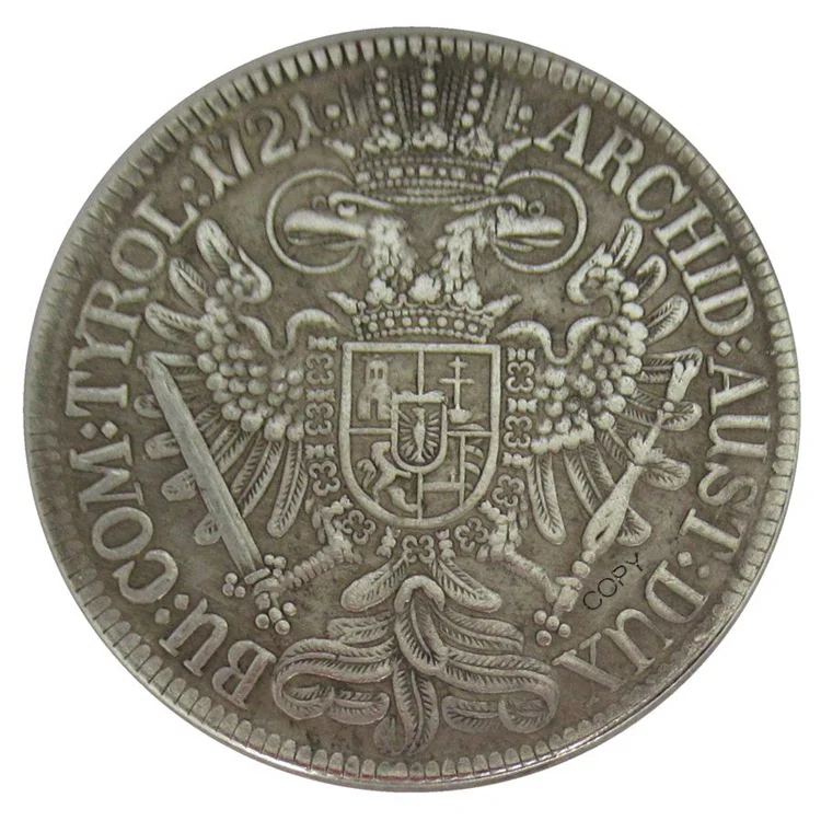 Reproduction Germany Euro Austria 1 Thaler - Karl VI Hall 1721 Silver Plated  Antique Souvenir Coins