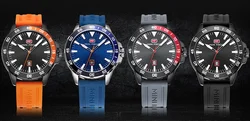 Oversized Gage Silver  Tone Chronograph Watch Leather Wrist Watch Chronograph With Silicone Gel Linkage Military Reloj