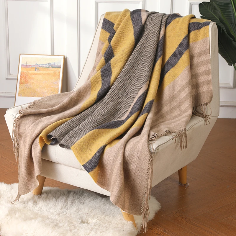 Hot sale merino wool blankets luxury mongolian 100% pure cashmere knit blanket hotel travel soft cashmere blanket