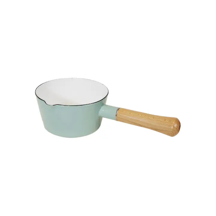 Custom even heat conduction easy to cook and clean enamel milk pan nonstick milk pot with pour spouts